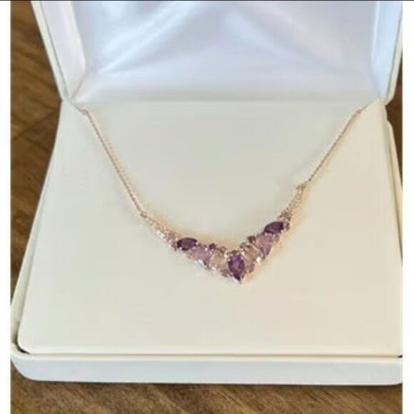 14k Rose Gold  Silver Amethyst & White Sapphire Necklace $225 New with gift box - Picture 5 of 7